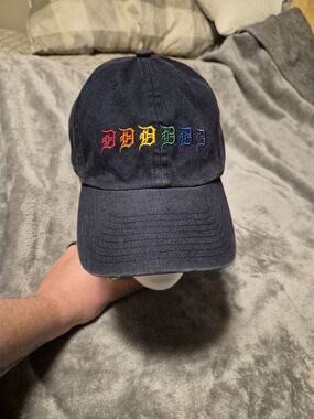 Classic Navy Baseball Cap with Rainbow Embroidered Detroit Tigers Logo